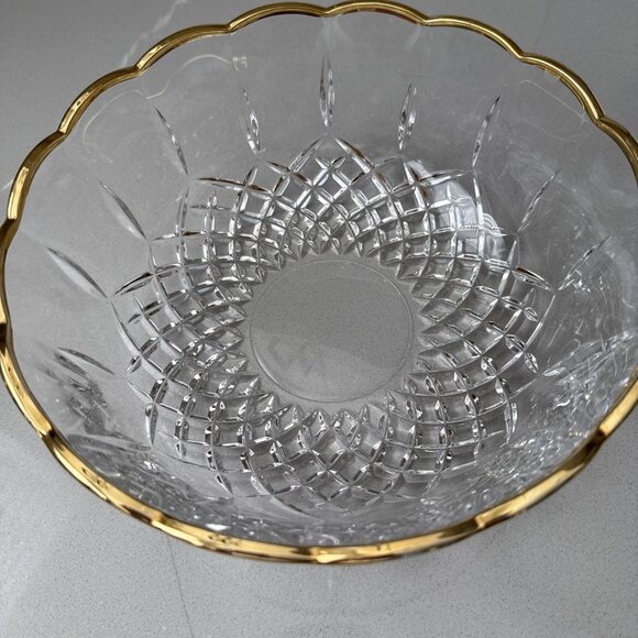 Royal Crystal Rock RCR 9" Opera Bowl 24% Italian Lead Crystal Glass Gold Trim - Picture 2 of 8